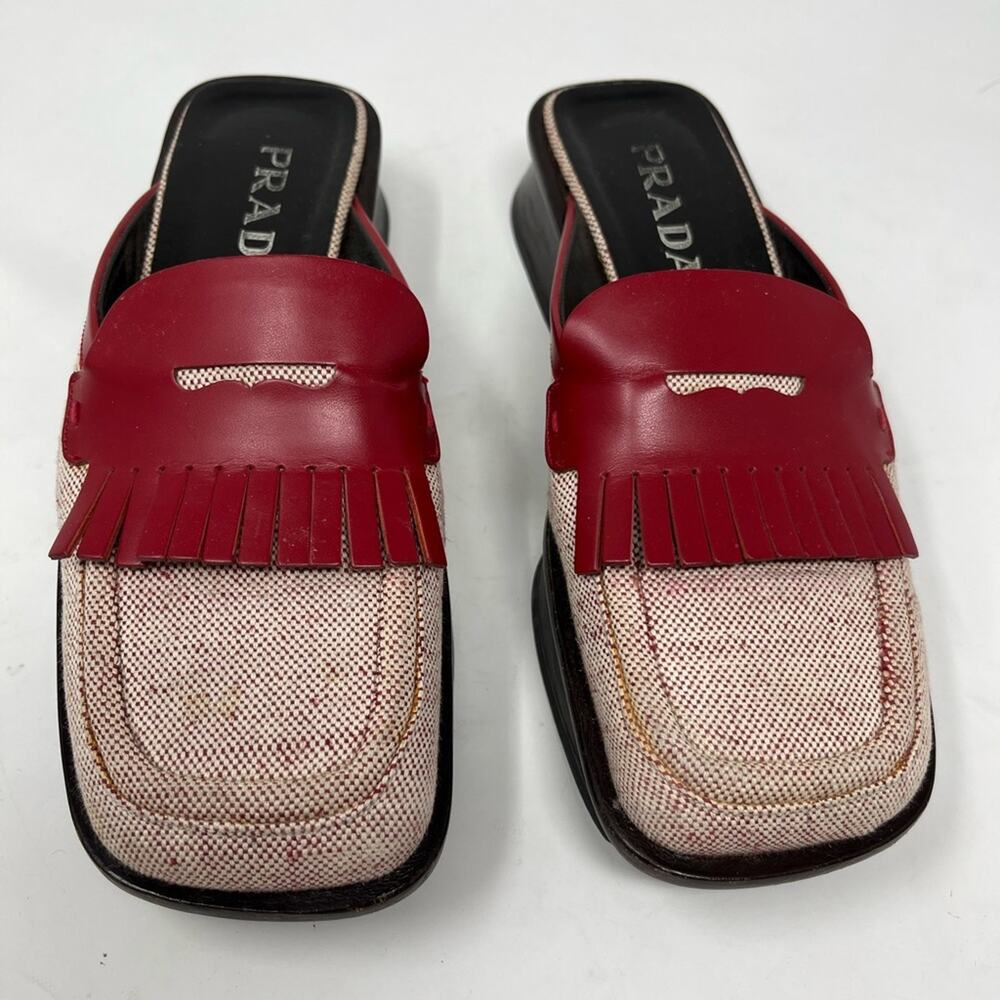 Vintage Prada 1999 Fringe Mule Archive Runway Square Toe size 37 Wood Split Sole - Picture 5 of 5